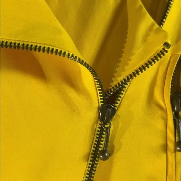 Vintage 80s Yellow Silk Moto Jacket Bold Shoulders Structured Hong Kong Made - Picture 7 of 15